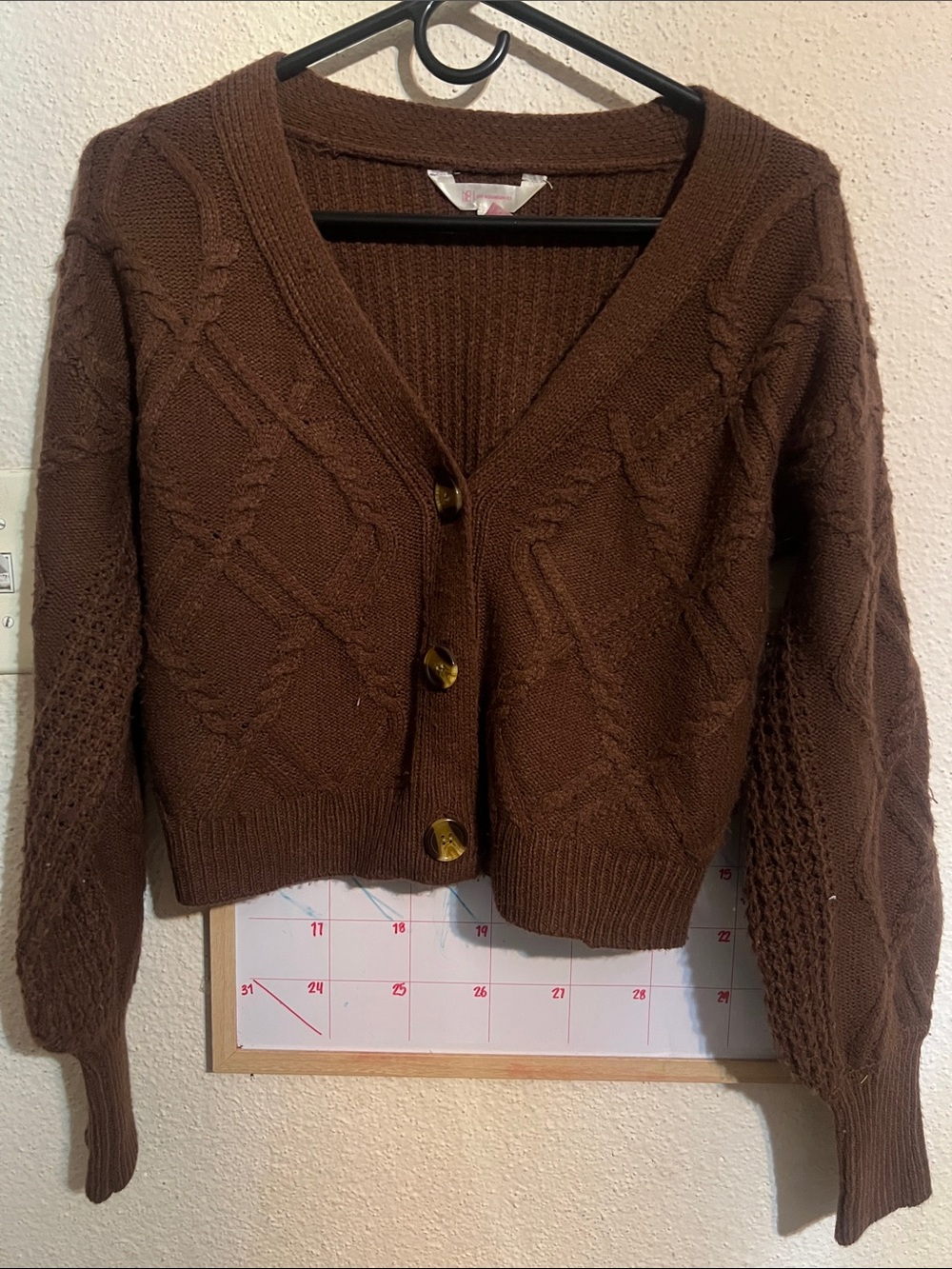 No Boundaries Brown Cable-Knit Button Cardigan